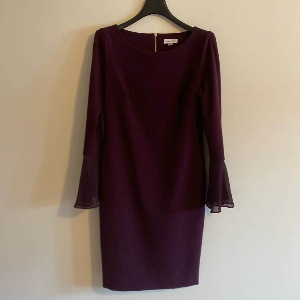 Burgundy Calvin Klein Round Neck Sheath Dress Size 12